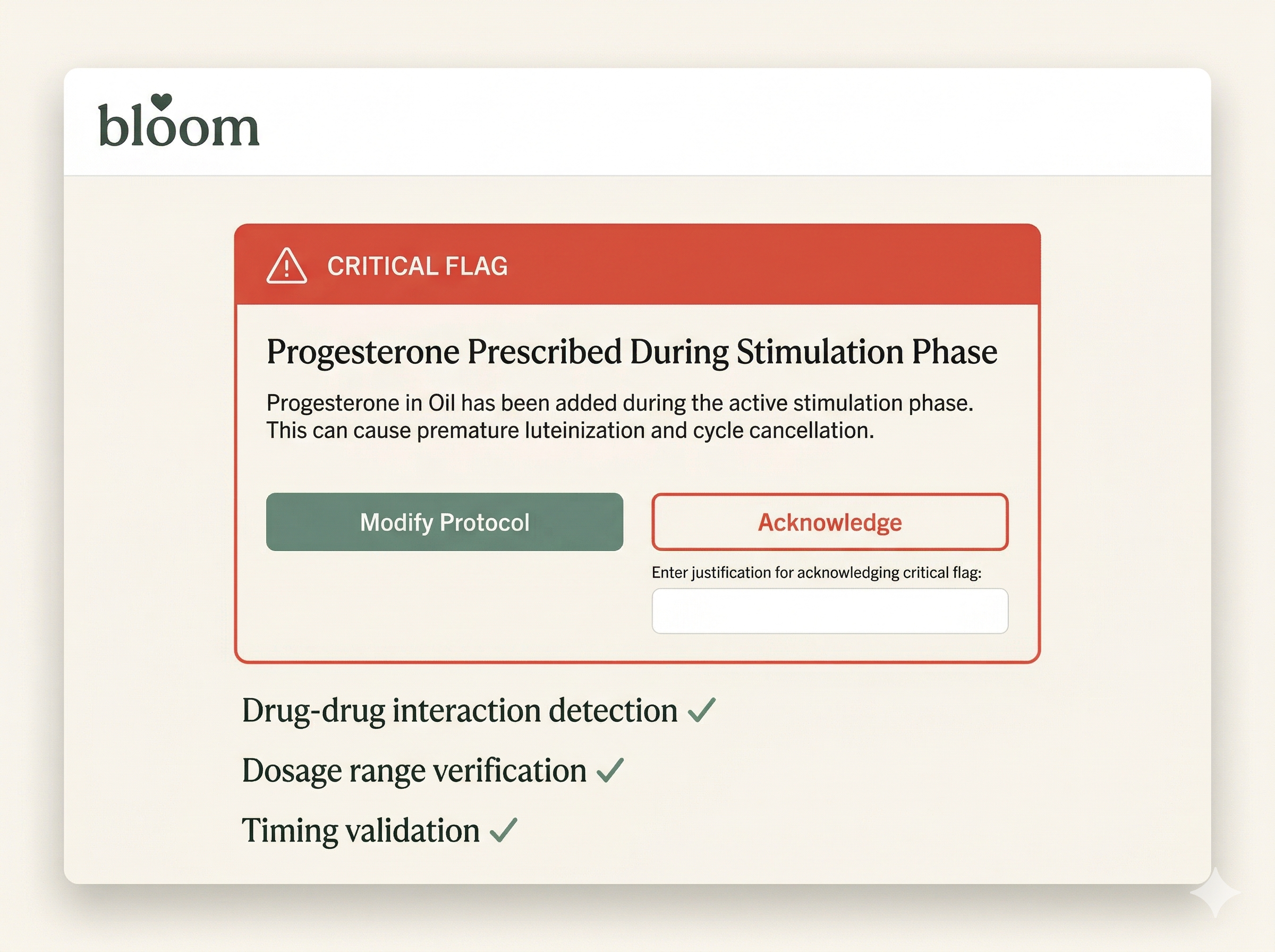 AI Guardian red flag alert catching progesterone during stimulation